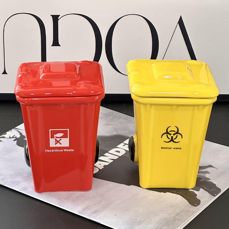 Kreativní keramický 3D hrnek ve tvaru recyklačního koše, modelování odpadkového koše, osobnostní vtipné keramické hrnky