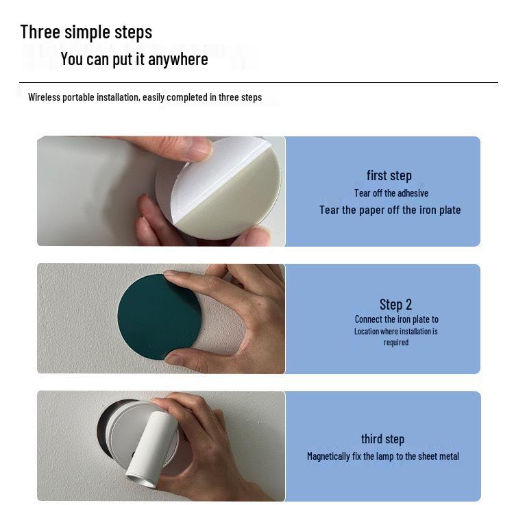 Wireless Magnetic Bedside Wall Lamp with Adjustable Angle, Modern Minimalist Design, Small Spotlight, Night Light.