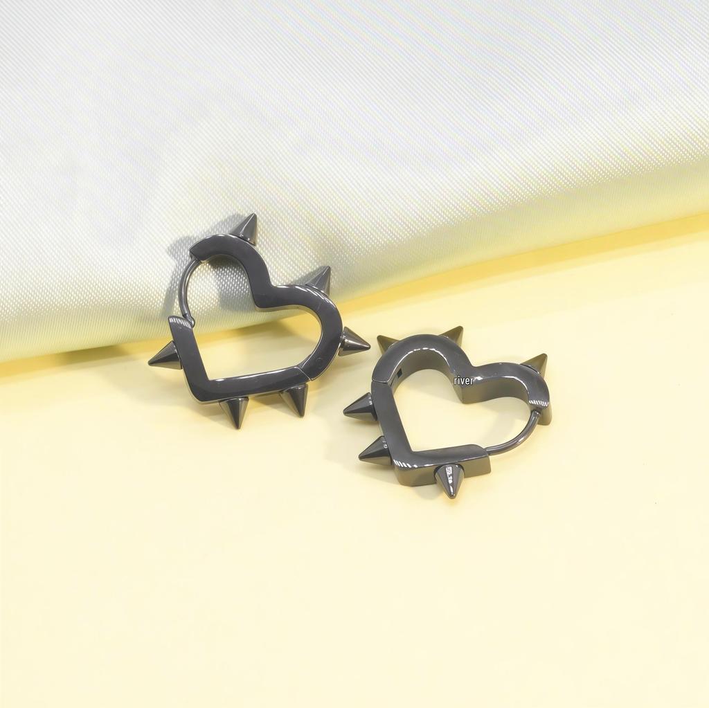 Stainless Steel Heart Rivet Earrings - Pointed Cone Peach Shape, Hot Girl Style