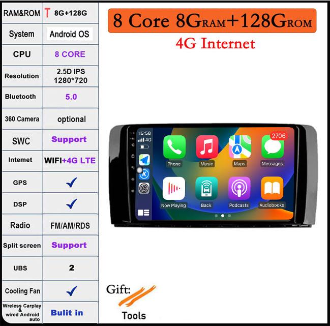 9 Lnch DSP RDS Android 14 For Mercedes Benz R-Class 2005 - 2017 Car Radio Stereo Multimedia Navigation Carplay Auto