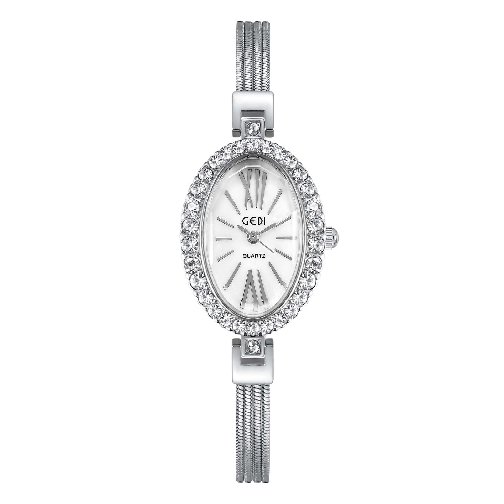 Full Diamond Personality Niche Oval Small Plate Ladies Light Luxury Fashion Waterproof Bracelet Quartz Watch