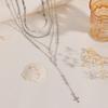 Long Cross Necklace Alloy Beads Stacked Design Portrait Tag Collarbone Chain Jewelry Women