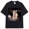 Raccoon Drinking Iced Coffee Funny Meme Print T Shirt Unisex Humor Animal Tshirts Casual Tshirt Streetwear