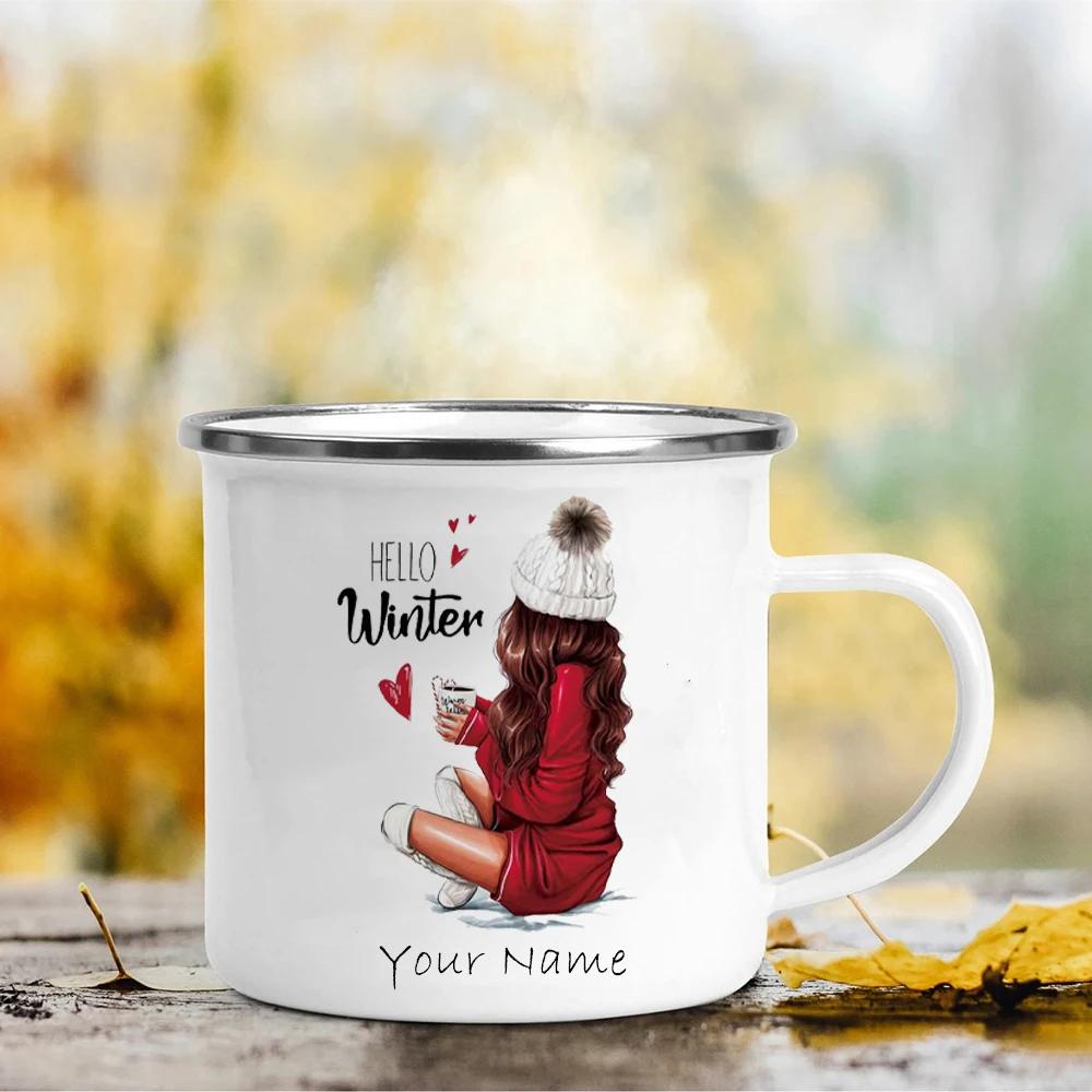 

Customized Enamel Cup with Your Name, Printed Metal Cup, Give Your Girlfriend a Unique Gift, Original Breakfast Cups 360ml