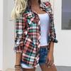 Camicia a Quadri da Donna Collo a Revers All-Match Primavera Autunno Donna Manica Lunga per Appuntamento