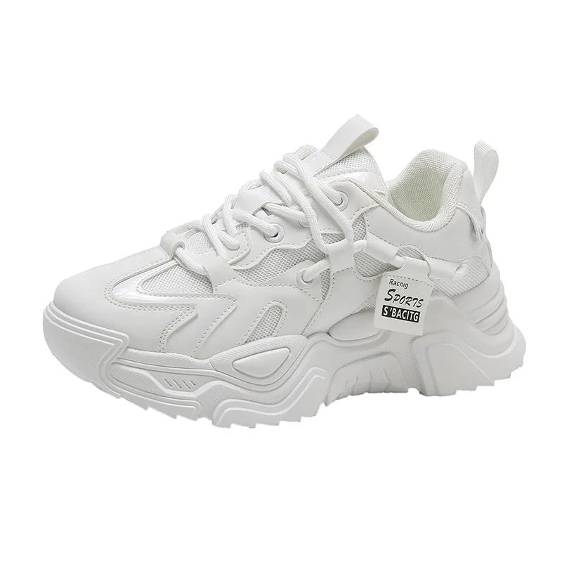 Women's Shoes Platform Autumn Leather 2023 New Versatile Black Casual Sneaker Solid Color Lace-up Vulcanize Shoes Tenis Feminino