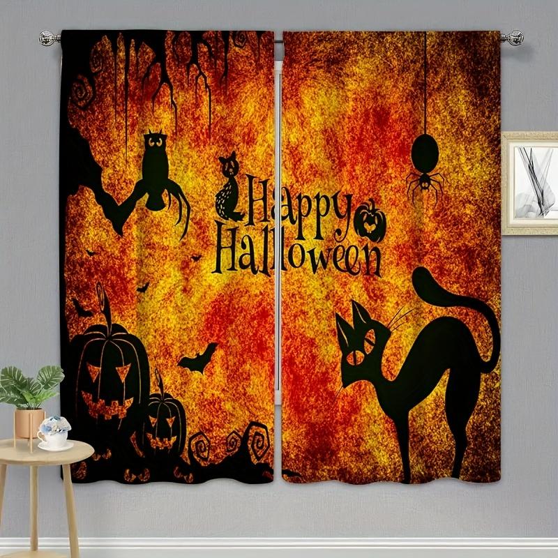 Halloween Härligt Spöke Rolig Pumpa Svart Katt Fönstergardiner För Barn Sovrum Vardagsrum Badrum Kök Dörr Hall 2 delar