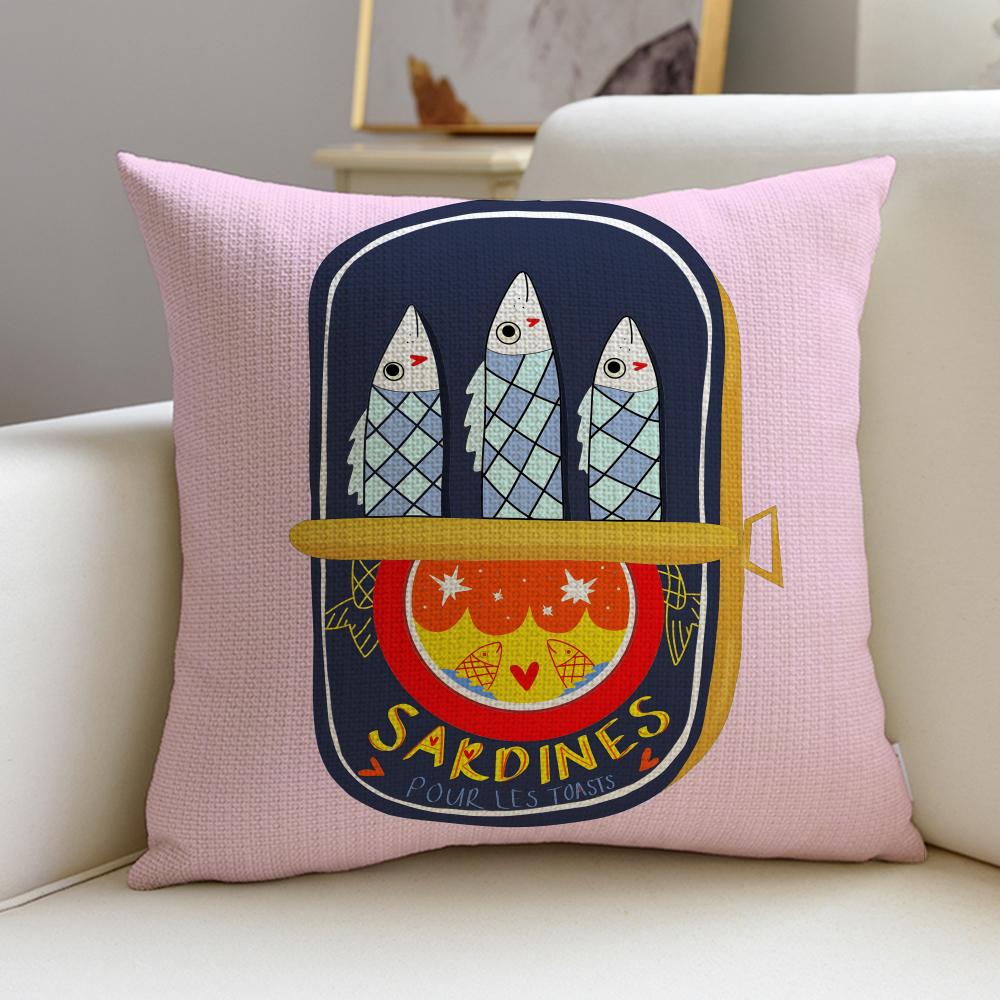 Retro SSardine CanS Cushion Cover Breathable and skinfriendly linen pillowcase square removable and washable cushion