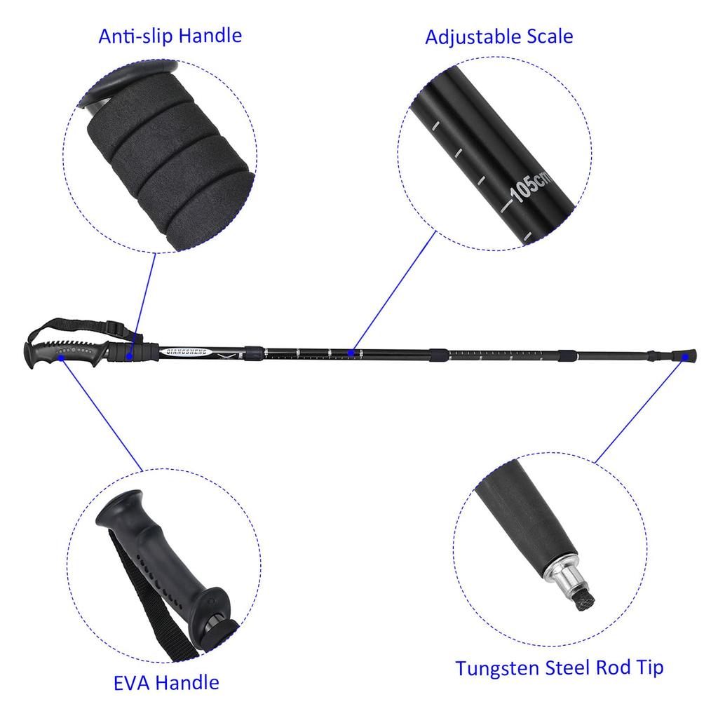 METERXITY Trekking Poles - Folding Hiking Walking Sticks with Mud Basket, Telescoping, Unisex Backpacking (21-43"), Black