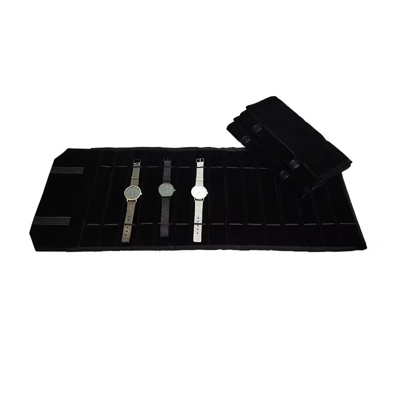 High-quality All-black Velvet Jewelry Storage Display Serie Roll Bag Ring Earring Necklace Watche Portable Storage Display Bag
