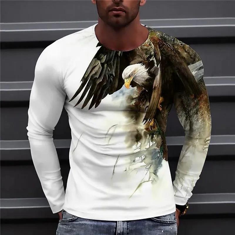 2023 Autumn Plus Size O-Neck Long Sleeve T-shirt Men's Clothing Men's T-shirt 3D Animal Print Top Casual Street Vintage T-shirt