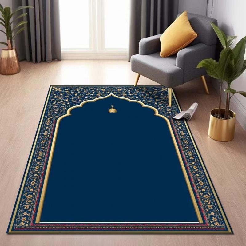Ethnic Style Worship Carpet Crystal Velvet Kneeling Mat Non-Slip Wear Resistant Prayer Carpet Home Decoration