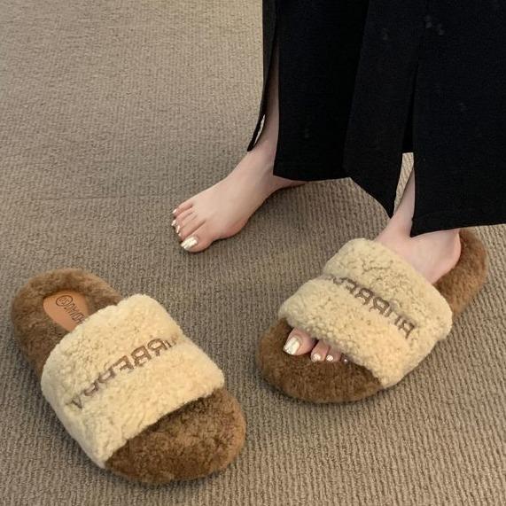 Fashion Casual Indoor Fluffy Slippers Women's Autumn and Winter New Outer Wear Home Flat Bottom Non-slip Fluffy Cotton Mop