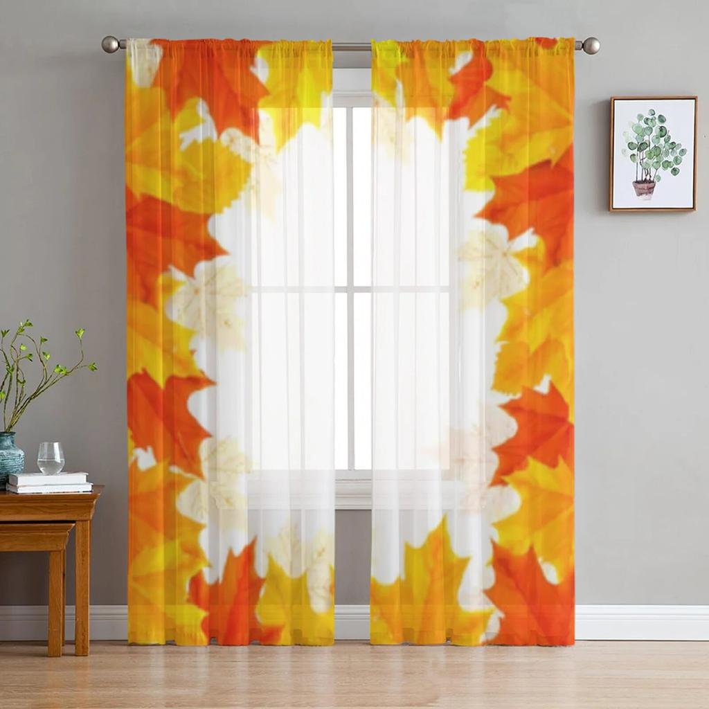 Autumn Beauty Leaves Yellow Sunshine Window Curtains Living Room Tulle Curtains Kitchen Decor Kids Room Curtain Window Treatment