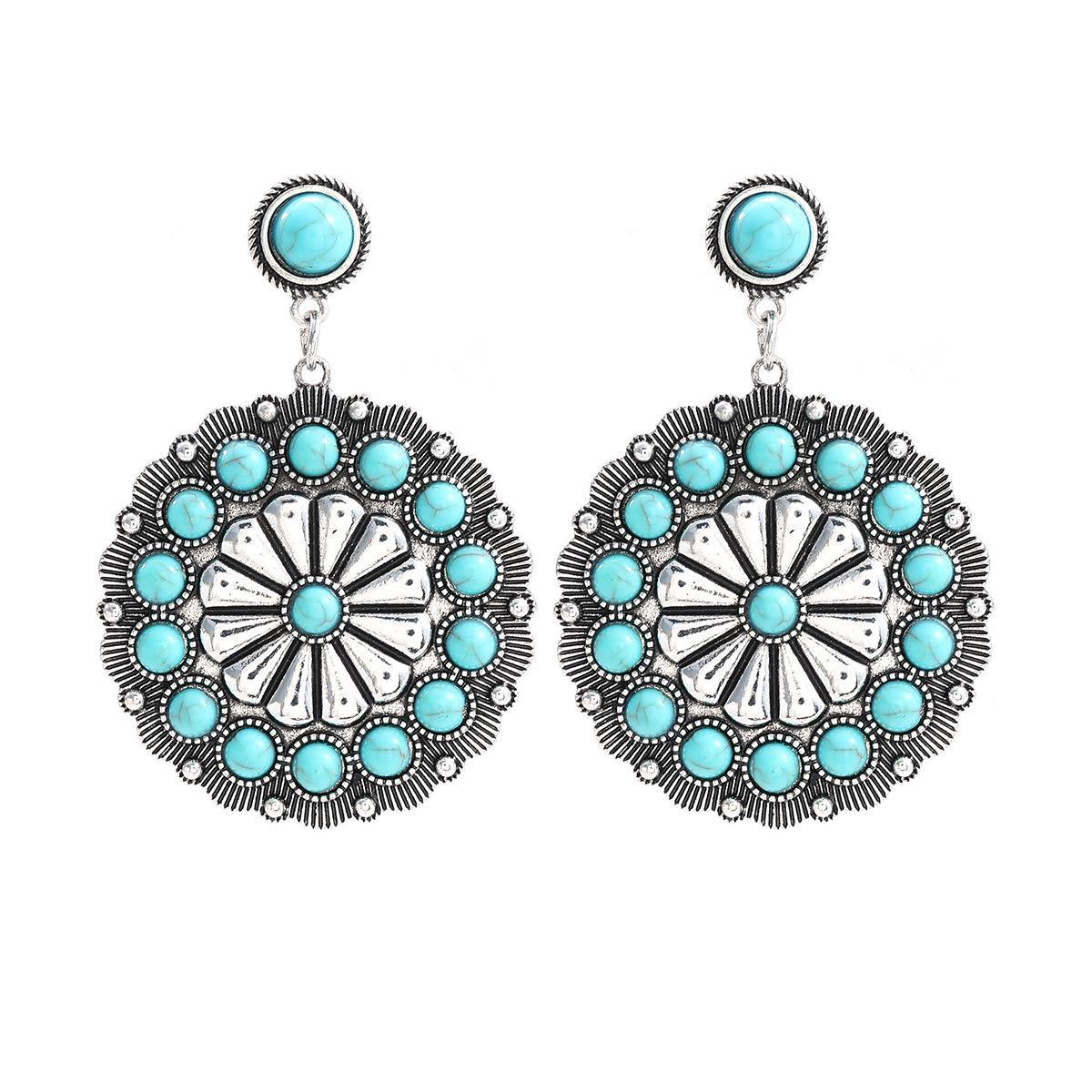 

Серьги в стиле бохо-этнического стиля с имитацией бирюзового цветка для женщин синий