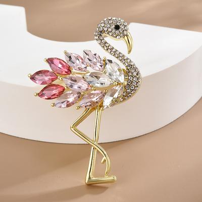 Moda klasyczna inkrustowana Rhinestone Flamingo broszki z ptakami dla kobiet luksusowy Design unisex metalowa broszka ze zwierzątkiem przypinki biżuteria prezenty