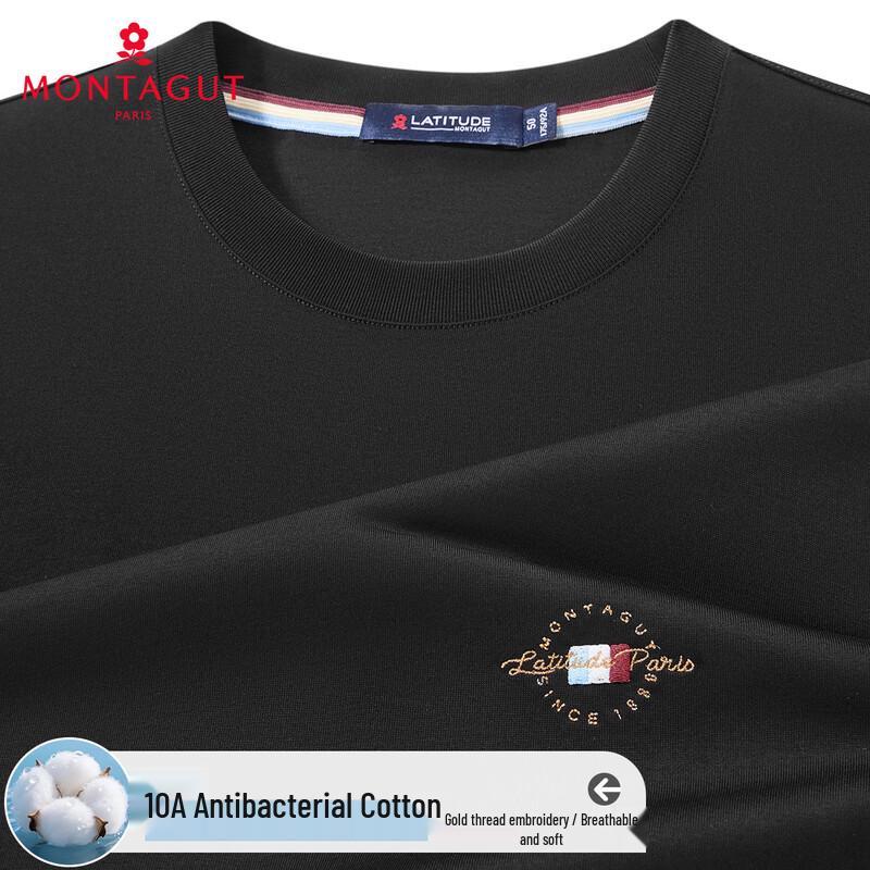 

MONTAGUT Men s Antibacterial Cotton Short Sleeve T-Shirt with Gold Embroidery L