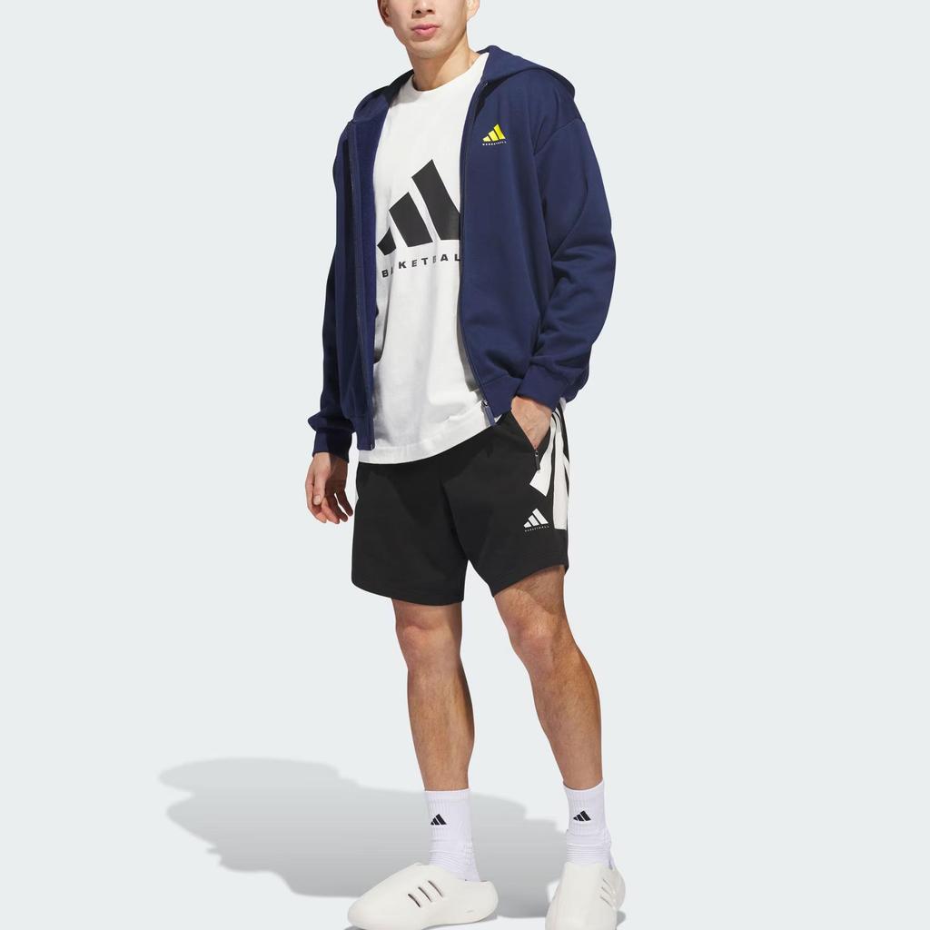 Adidas Basketball Unisex Loose Fit Hooded Zip Jacket Blue JZ9527