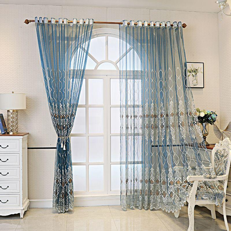 European Beaded Embroidered Sheer Curtains, for Living Room and Bedroom Decor, Elegant Floral Pattern, Light Filtering Drapes