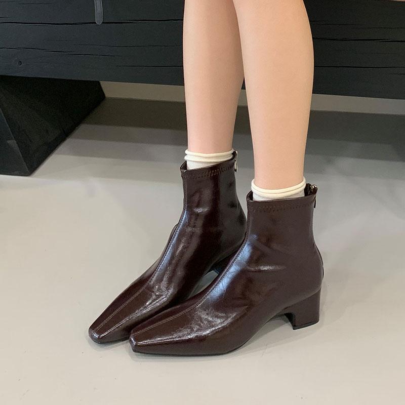 Fashion Fashion 3CM Heels Ladies Ankle Stretch Boots Female Zippers Shoes Modern Pointed Toe Women Short Boots Pumps Shoes