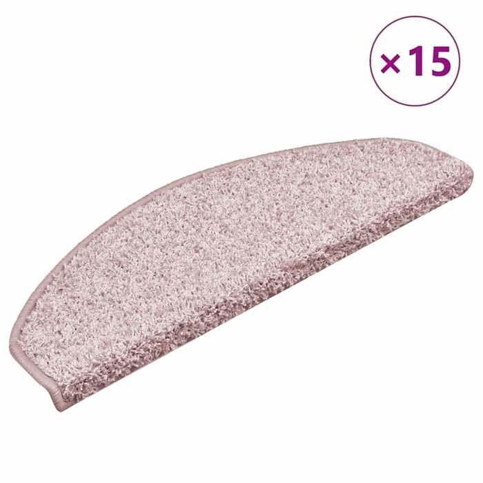 VidaXL Tapis d'escalier 15 pièces 65 x 21 x 4 cm Rose clair Demi-rond Grand 322377