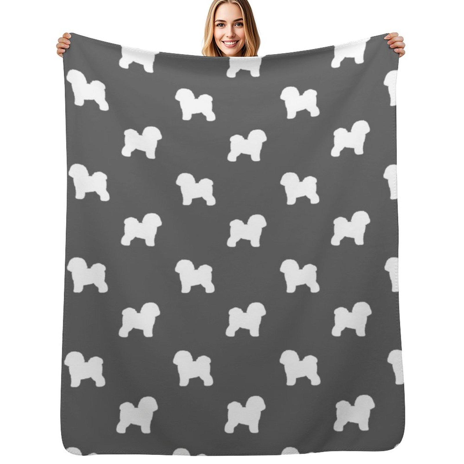 Bichon Frise Silhouette(s) Throw Blanket Soft Warm Blanket Gift for Men Women Adults Size: 75*100cm, Weight: 230 GSM