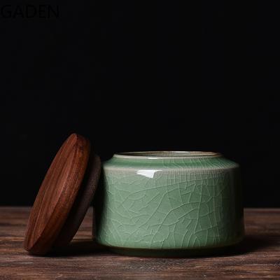 Teedose aus Keramik im chinesischen Stil mit Holzdeckel, versiegelte Kanne, Retro-Teedose, Schreibtisch-Dekorationszubehör