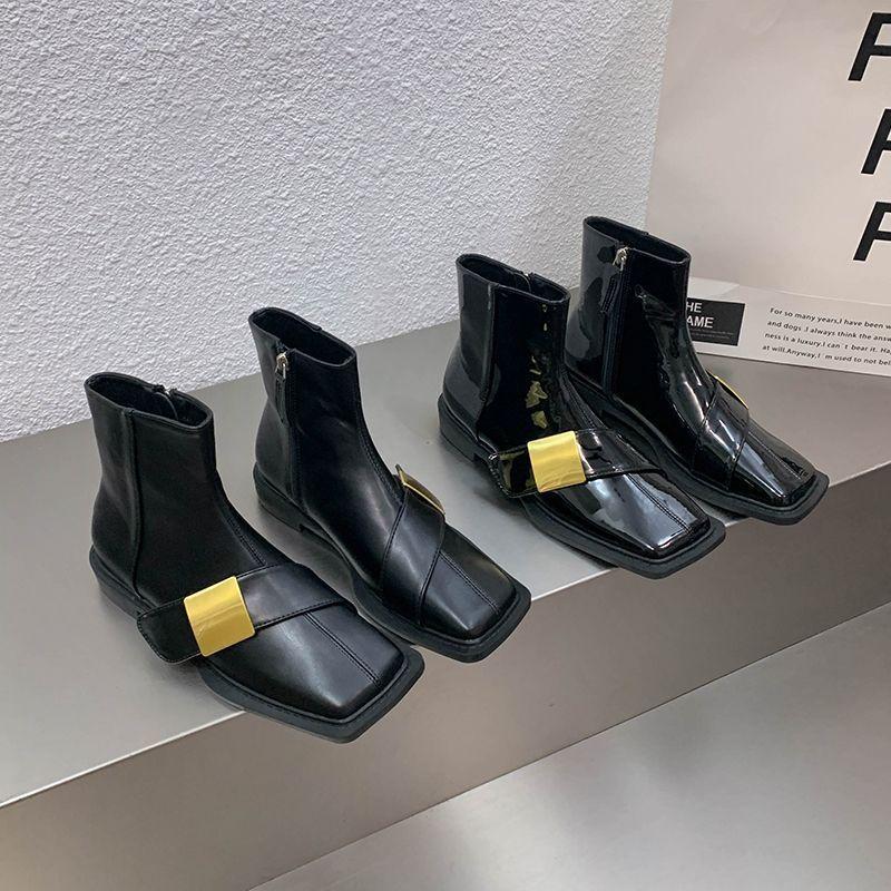 Versatile Single Boots Temperament Martin Boots Black Square Head Thin French Small Short Boots Women's Shoes 2025 New Spring and Autumn