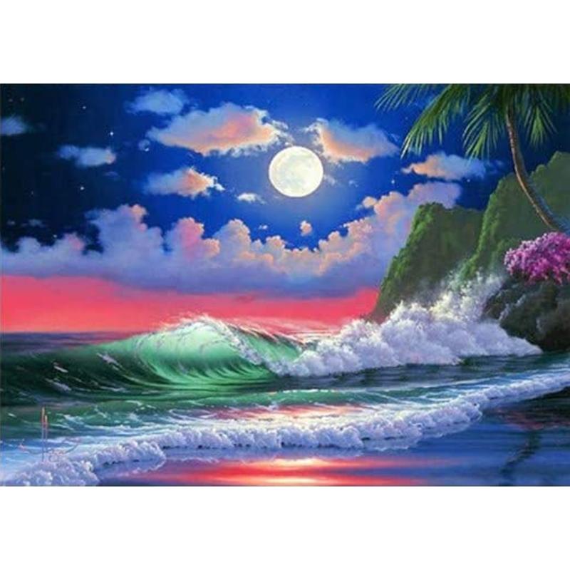 5D Diamond Painting Landscape Sunset Sea View Full Round Diamond Embroidery Cross Stitch Painting Mosaic Home Decor Gift