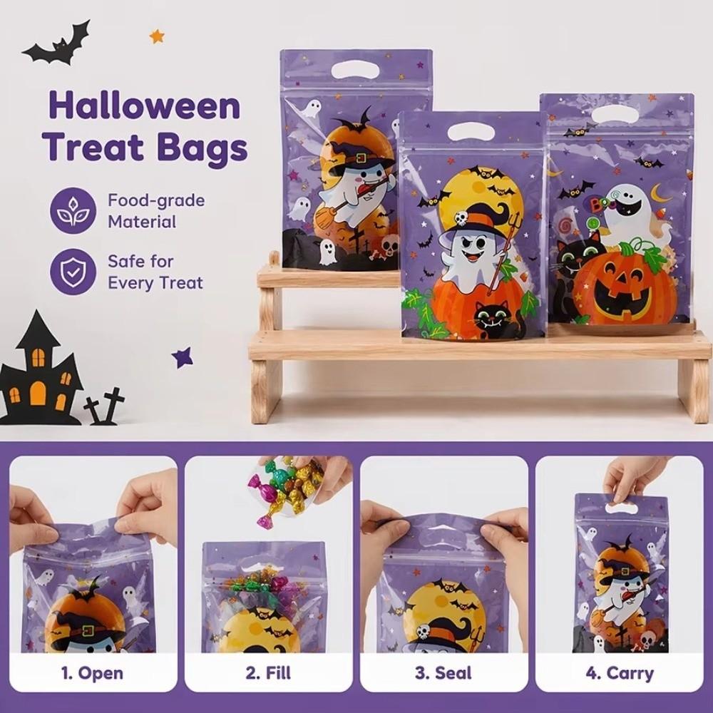 Composite Film Halloween Treat Bags Resealable Zipper Resealable Food Bags Cookie Packaging