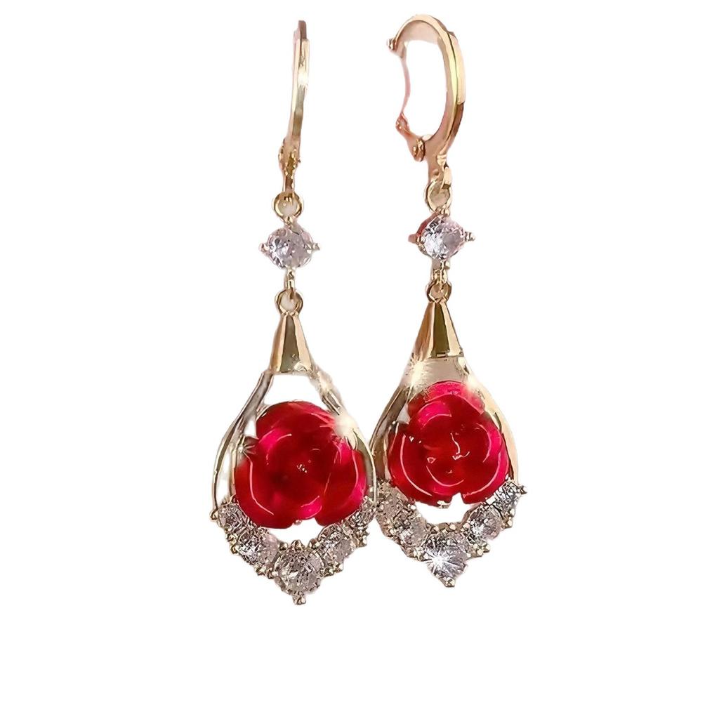 Orecchini a Goccia Rosa di Cristallo di Lusso per Donna - Pendente Elegante e alla Moda