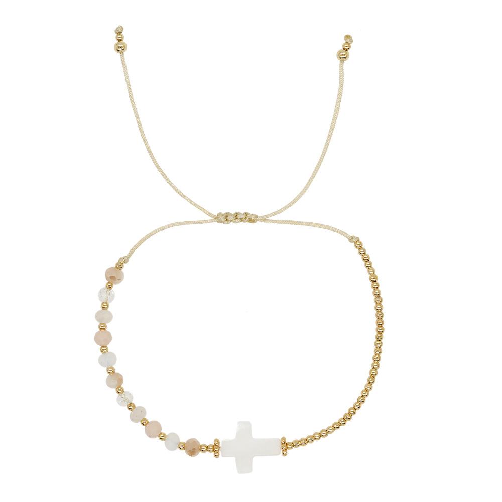 New cross-border European and American retro Bohemian shell cross crystal copper bead bracelet women s bracelet jewelry