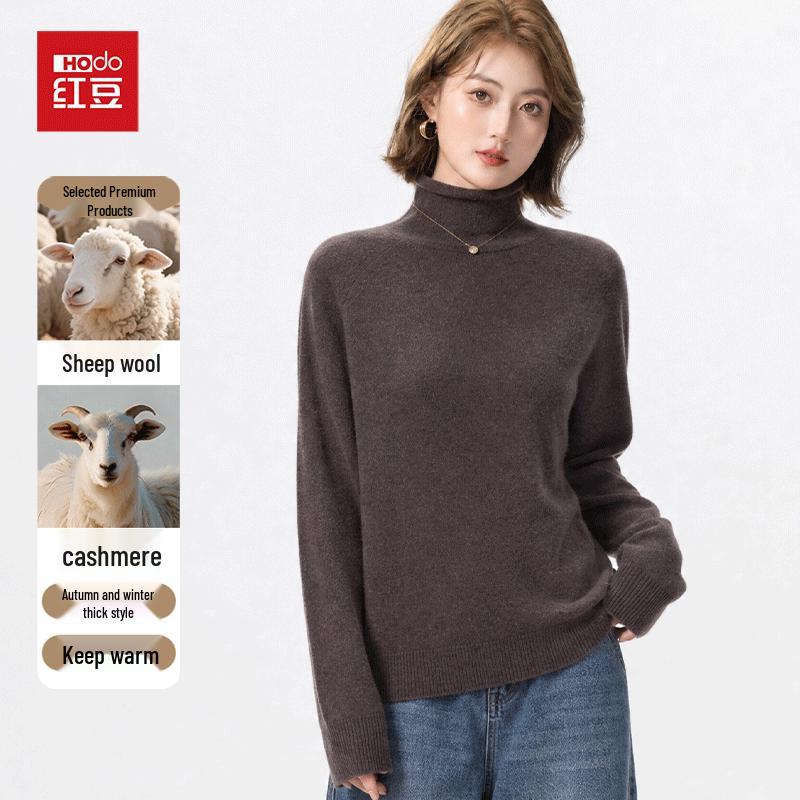 Hongdou Women's High-Neck Cashmere-Blend Knit Sweater