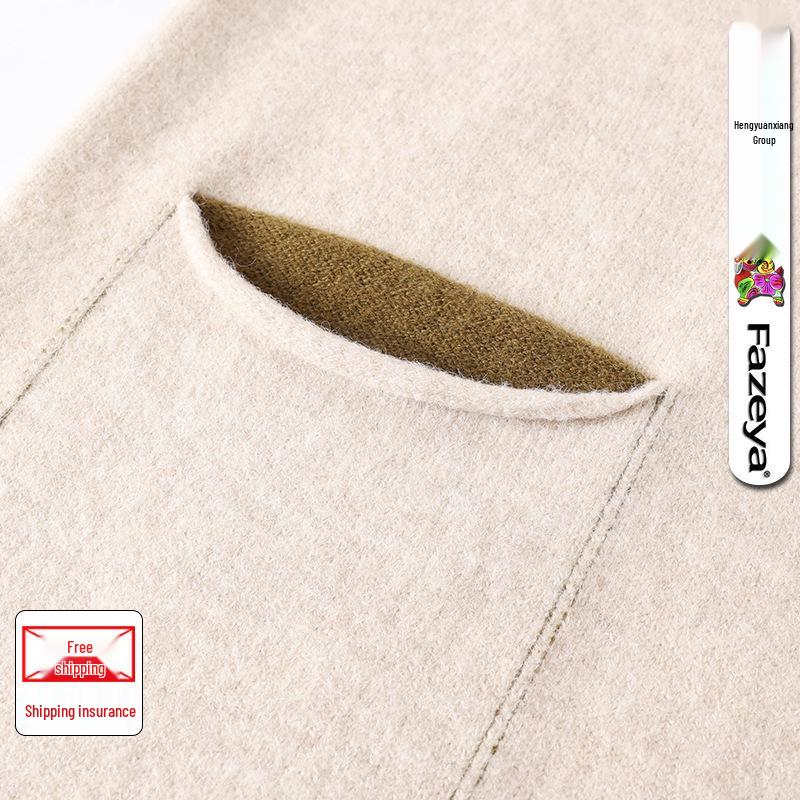 Women's Korean-Style Loose Knit Mid-Length Sweater with Pockets