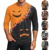Herren Henley-Hals Halloween-Print Raglan Dreiviertelarm Hemd Lässiges Patchwork-Naht-Design Oberteil