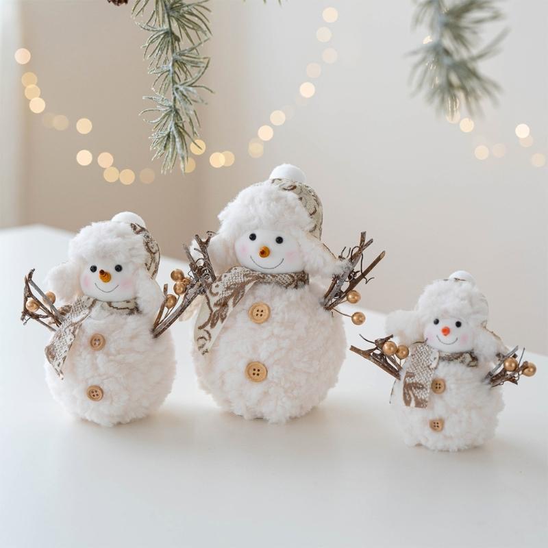 Christmas Snowman Decorations Plush Snowman Doll Tabletop Ornaments Party Supplies for Home Bathroom Kitchen