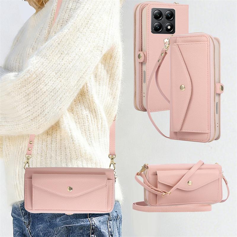 Crossbody Flip Leather Phone Case For XiaoMi 15T Pro 14T 13T 12T 11T Pro Strap Wallet Card Holder Kickstand Mirror Cover Coque
