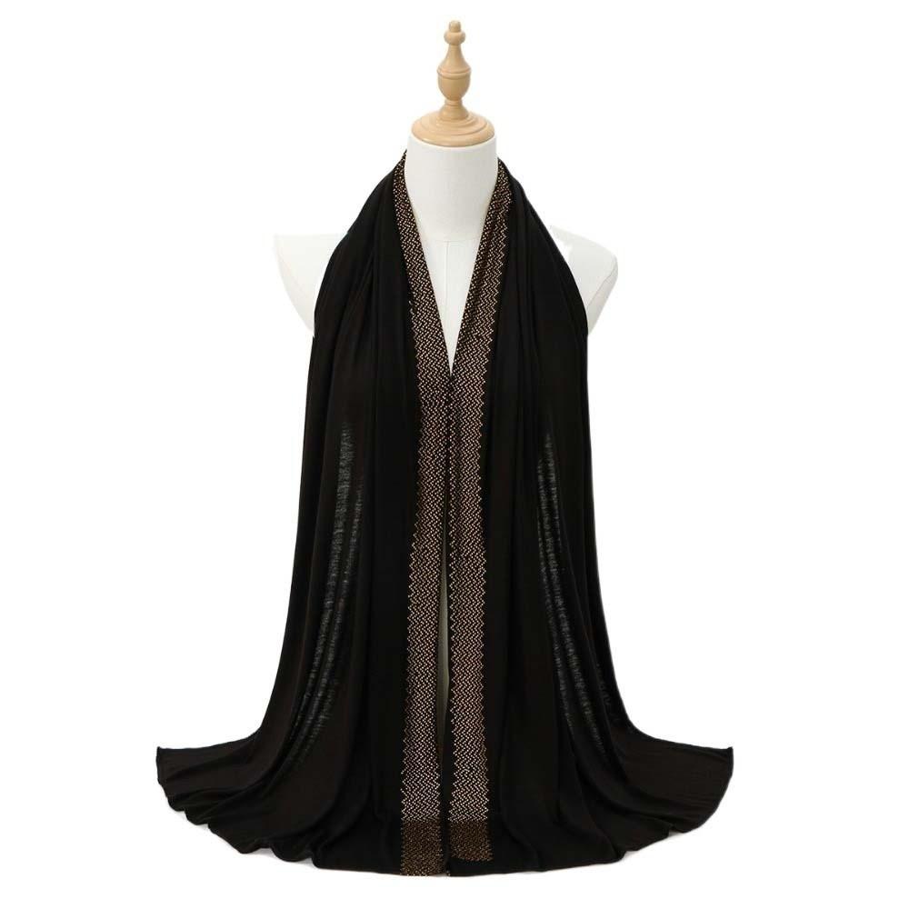Long Smooth Silk Headscarf Sunscreen Thin Large Shawl Veil Rhinestone Chiffon Hijab Scarf  For Gift