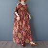 DIMANAF 2025 Summer Women Plus Size Vintage Long Dress Short Sleeve Casual Basic Floral Printing Loose Dress