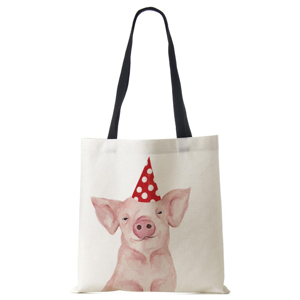 

Women Handbag Animal Print Linen Totes with Print Casual Traveling Beach Gift Bags CLE