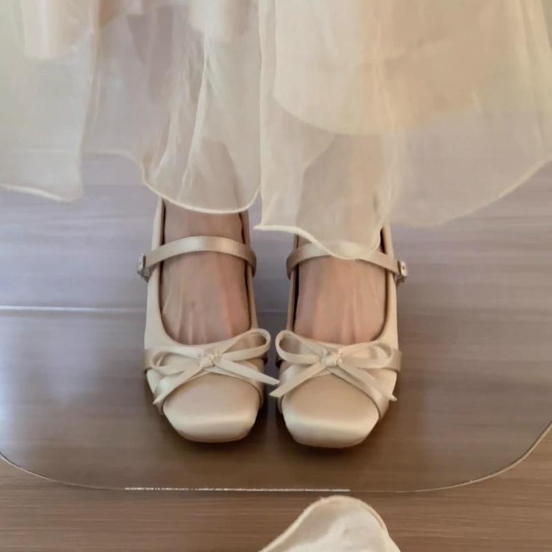 

Fashion French Bow Thick Heel Single Buckle Mary Jane Shoes for Women 2025 New Summer with Skirt Comfortable and Lightweight High Heels 34 абрикосовый