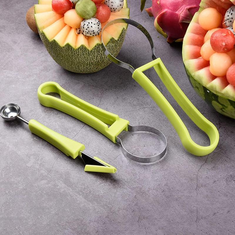 3in1 Fruit Ball Digger Καρπούζι Slicer Cutter Scoop Φρούτα σκάλισμα Μαχαίρι Κόφτης Πιατέλα φρούτων Διαχωριστής πολτού πιάτων φρούτων