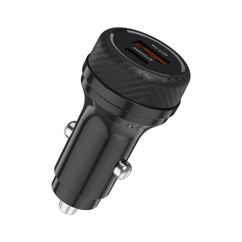 

New Dual-Port Carbon Fiber Car Charger, 38W A+C Super Fast Charging with QC3.0 Black A+C 12W
