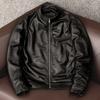 New Korean Style Stylish Simple Genuine Sheepskin Leather Jacket Men Short Stand Collar Casual Coat