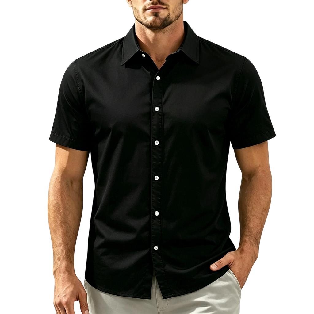 Camisa Casual de Manga Corta para Hombre Cuello de Botones Corte Ajustado Tejido Ligero Transpirable Camisa de Verano Primavera para Uso Diario