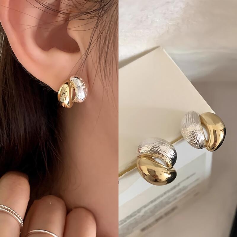 

Women s s925 silver and gold color combination volume ring earrings ONE
