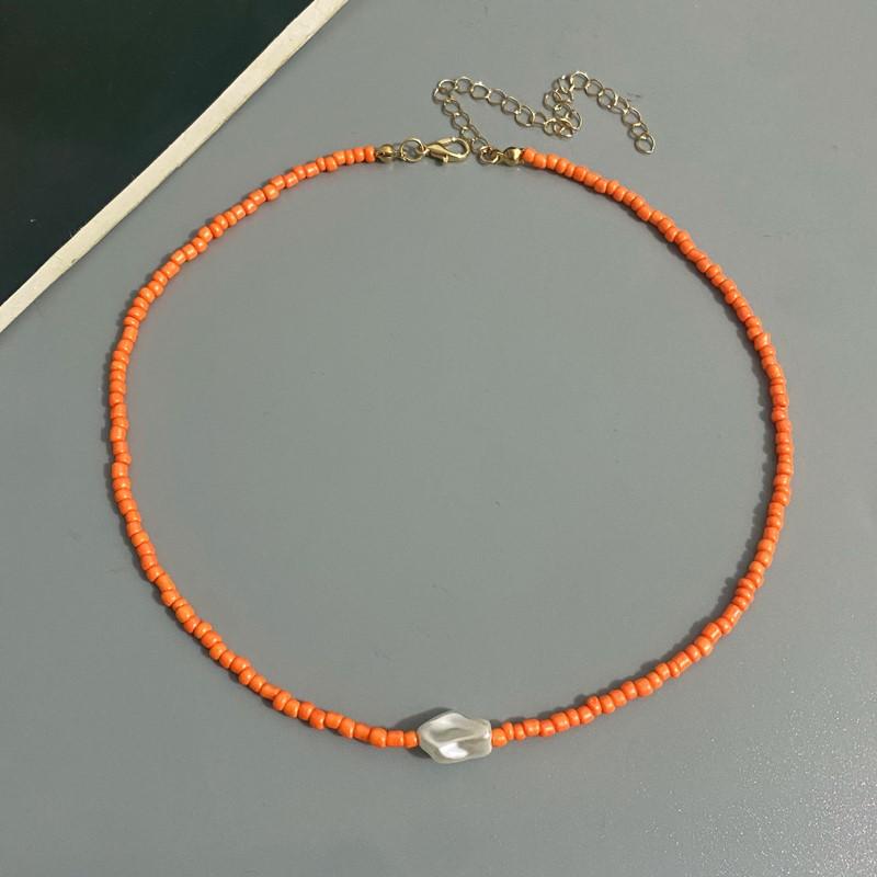 Fashion Boho Beads Necklace Women Imitation Pearl Seed Beaded Strand Short Choker Necklace Handmade Female Jewelry