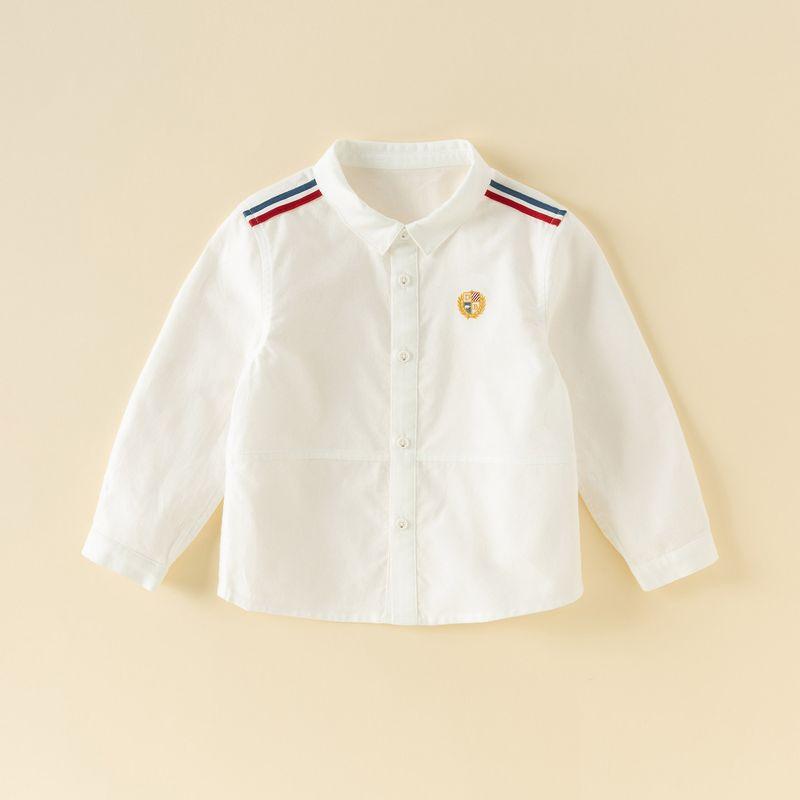 David Bella Kidsren's Woven Shirt 2026 Spring New Style Boys' Middle and Large Kidsren's Preppy Style Pure Cotton White Shirt