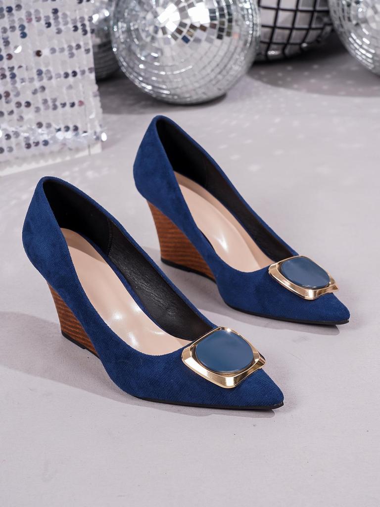 Women's Spring Suede Wedge Heels: French Style, Low-Cut, Metal Buckle, Professional Look