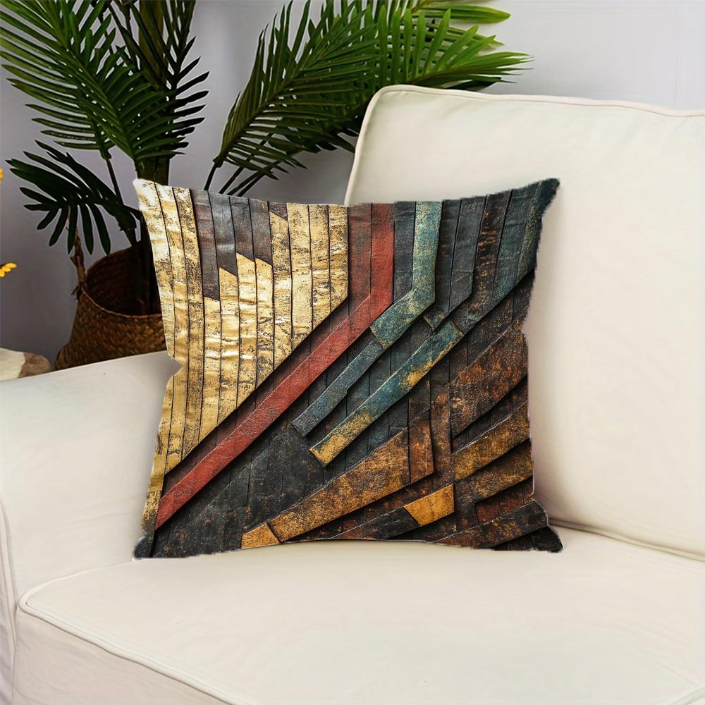 

Textured Black and Gold Geometric Print Pattern Throw Pillow Cover Polyester Cushion Cover Home Decor Pillow Cover with Zipper 16x16Inch